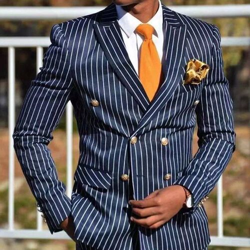 Men Business Striped Print Coat Fashion Single Breasted Butt