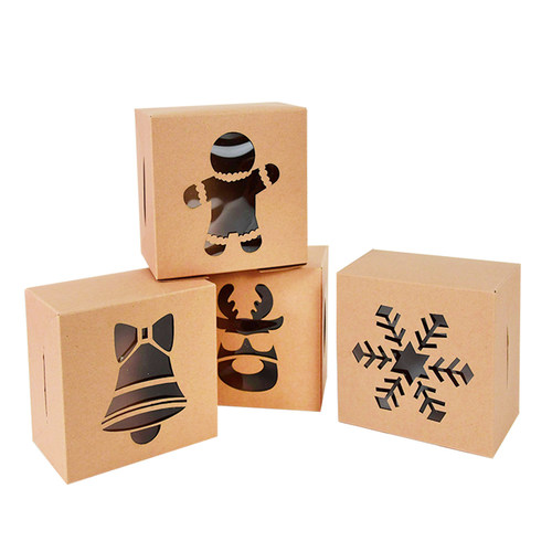 5pcs Christmas Kraft Paper Cookie Gift Boxes Candy Box Bags