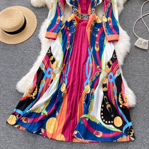 Fitaylor Spring Autumn Women Bohemian Print  Neck Long Sleev
