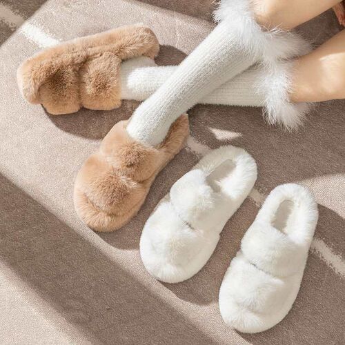 New Ins Plush Slippers Home Breathable Parallel Bars Thick B