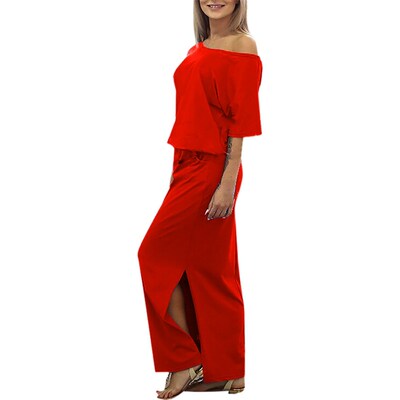 Elegant Off Shoulder Side Split Pocket Loose Dress Fashion
