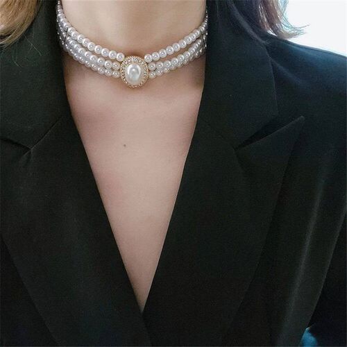 Luxury Vintage Three-layer Pearl Collar Choker, 2024 New In