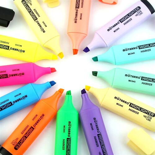 MOTARRO 12Pcs Pvc Box Markers Fluorescent Colors Tiny Highli