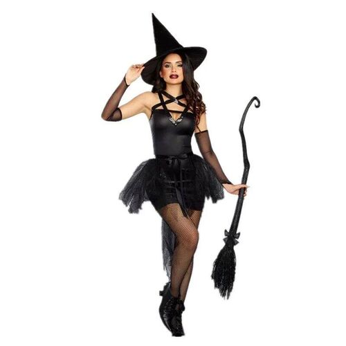 Halloween Black Gothic Witch Costume for Adult Women Purim