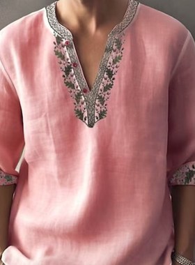 Cross border 2023 thin cotton and linen stand collar shirt