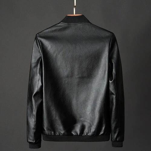 2024 Autumn New Men Black Biker PU Leather Coat Korean Fashi