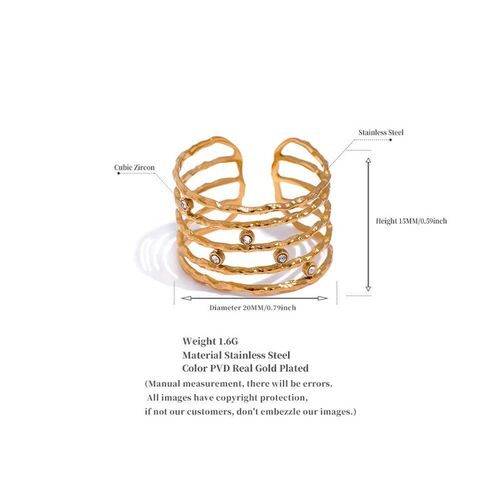 Yhpup Chic Layered Stainless Steel Finger CZ Wide Ring Styli