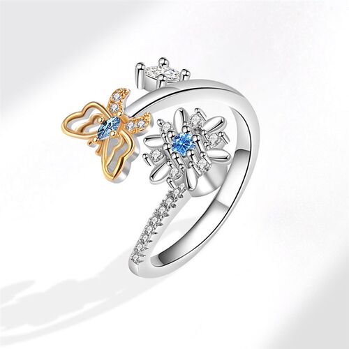 Rotatable Butterfly Ring Set with Daisy Adjustable Open Flow