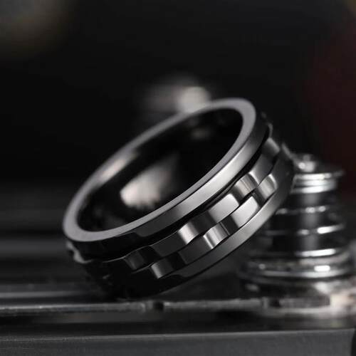 Punk Style Gear Rotating Anxiety Fidget Ring Titanium Steel