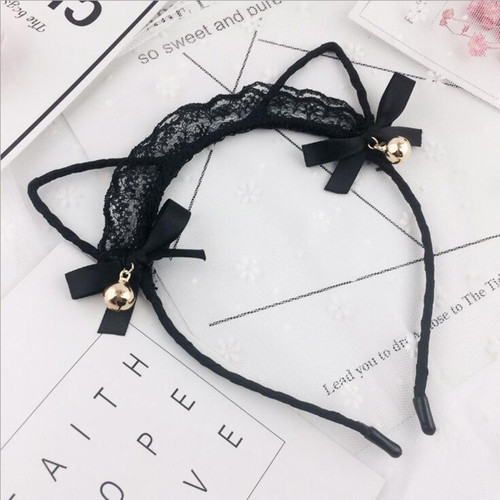 For Women Black Cat Ears Head Bezel Fashion Lace Lady Girl H