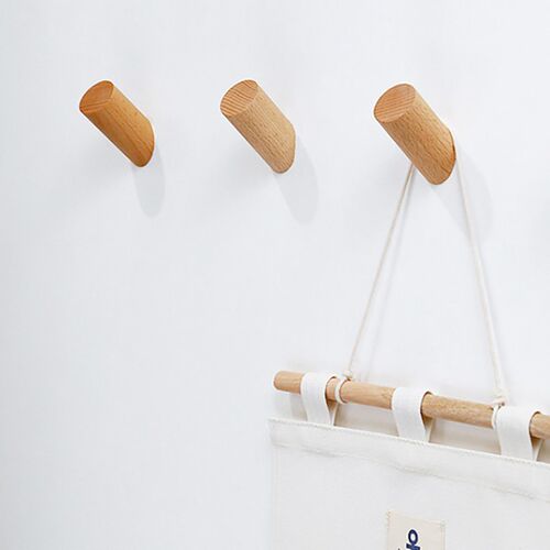 Wood Clothes Hanger Wall Mounted Coat Hook Decorative Key Ho