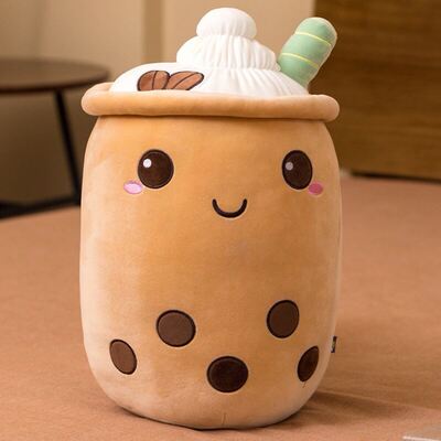 Cute Boba Milk Tea Plushie Toy Soft Stuffed Apple Pink Straw