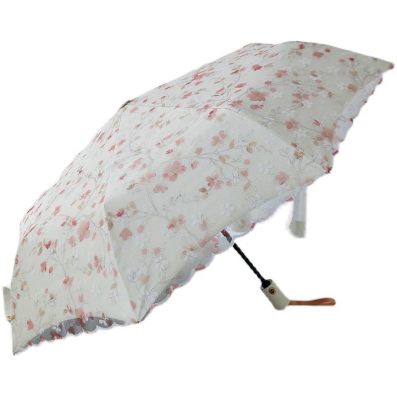 全自动雨伞可爱蕾丝太阳伞防晒防紫外线黑胶伞女晴雨两用双层碎花
