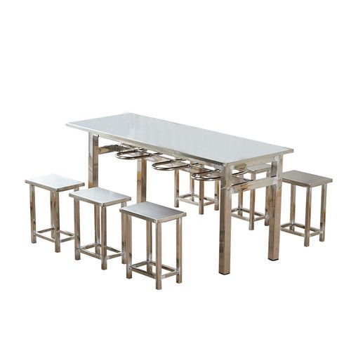 食堂餐厅长方形经济餐桌四六人员工快餐桌小吃饭店不锈钢挂凳桌椅