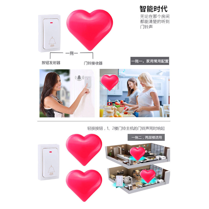 家用门铃无线 遥控闪灯强闪光灯  老人聋人呼叫器大音量 自发电铃