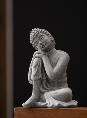 青砂石沉思佛摆件微景观鱼缸造景假山盆景客厅禅意茶桌面石头坐佛