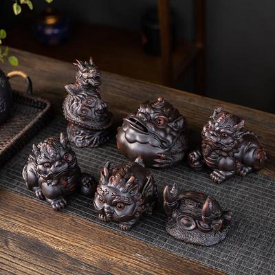 手工紫陶紫砂现代茶宠摆件可养招财两用貔貅金蟾螃蟹陶瓷茶台摆件