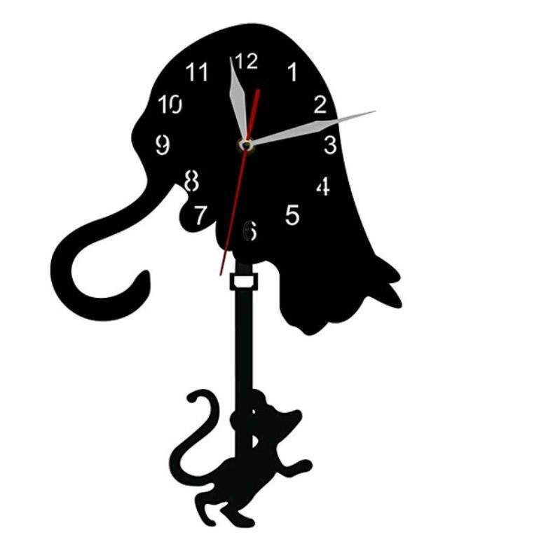 儿童创意亚克力石英diy时钟 可爱猫鼠摇摆动挂钟墙壁壁钟表