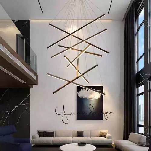 楼梯吊灯复式楼别墅现代简约公寓旋转LOFT长吊灯客厅楼梯间长条灯