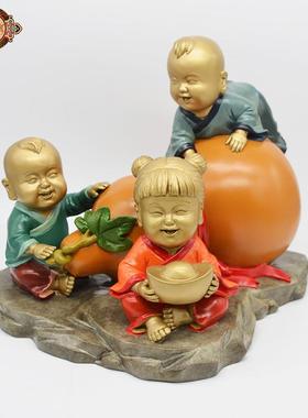 宏达 黄铜彩绘创意铜器 福临门 家居礼品童子摆件