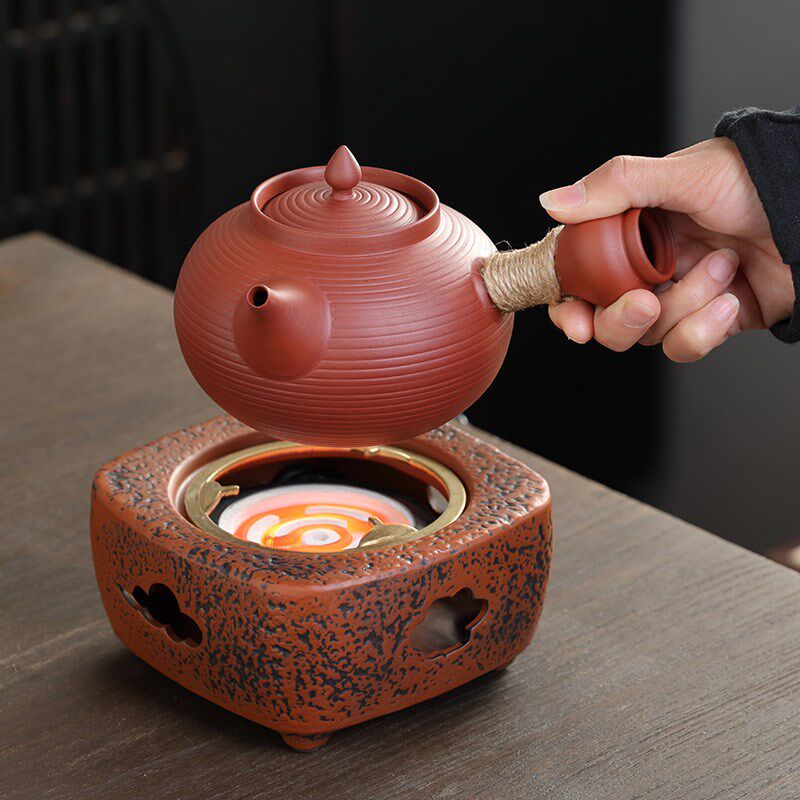 潮汕全手工砂铫壶潮州养生工夫土粗陶壶复古侧把明火煮茶壶电陶炉