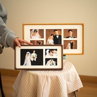 照片相框定制摆台diy打印婚纱艺术相片装裱胡桃木榫卯高级感摆件