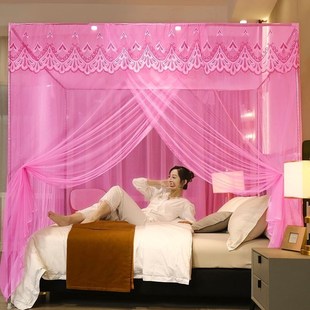 新款 1.0M单人1.8x2米公主风1.5米 纹蚊帐家用单开门双人床支架老式