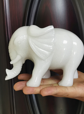 天然白玉石象吸水象玉富贵如意玉石大象客厅玄关新房家居装饰摆件
