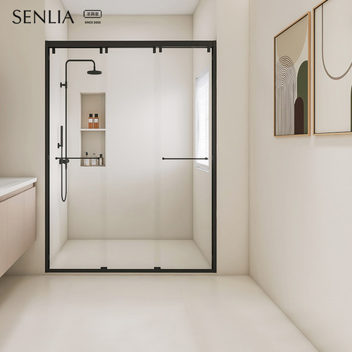 圣莉亚极简淋浴房三联动双移门缓冲定制家用卫生间浴室隔断玻璃门