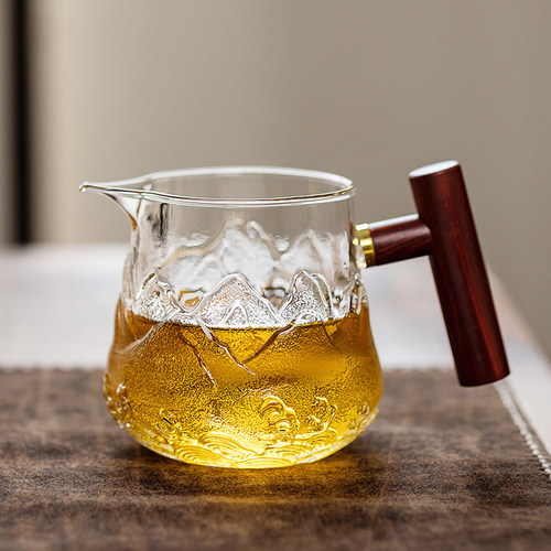 木把玻璃公道杯加厚耐热高档2024新款高硼硅过滤茶具分茶器泡茶海