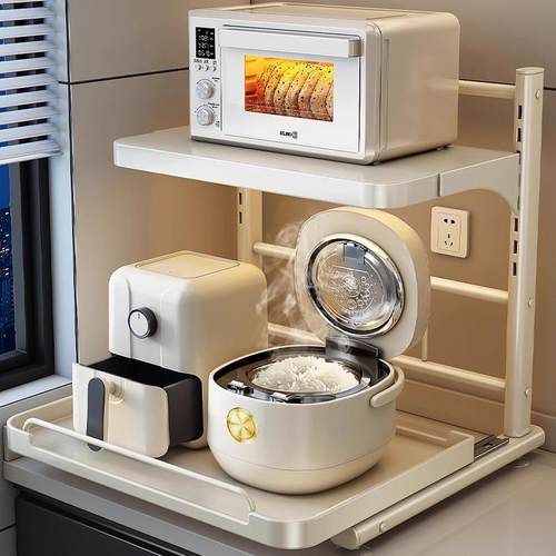 电饭煲置物架厨房多功能烤箱锅支架台面电器抽拉式微波炉收纳架子