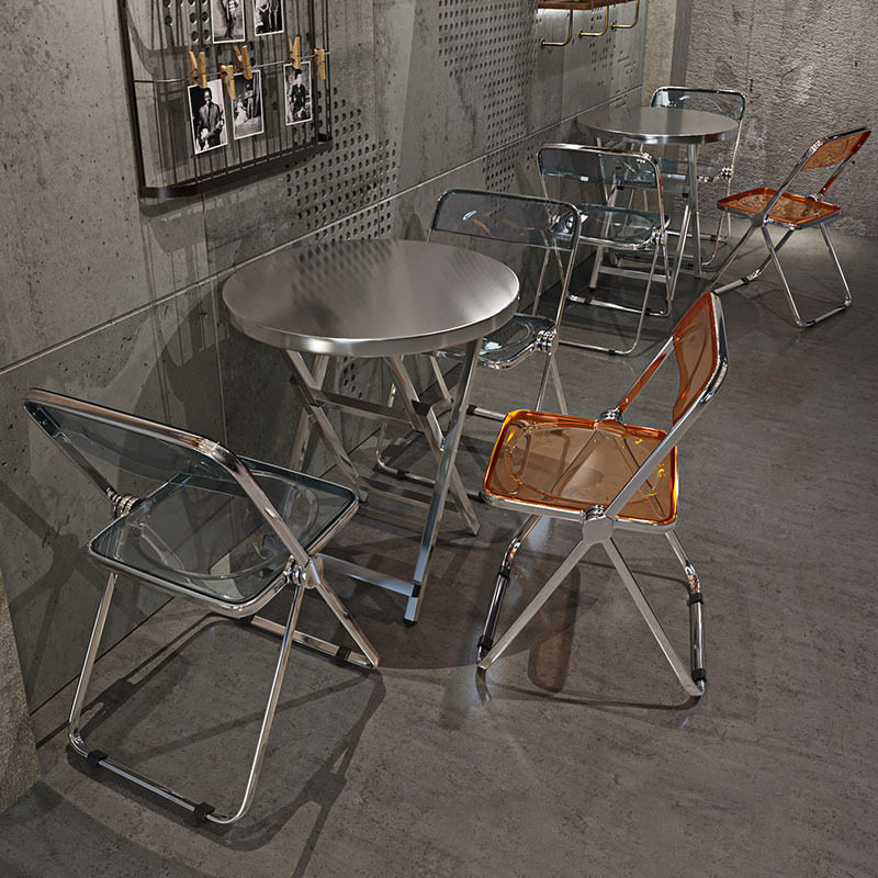 工业风咖啡店奶茶店不锈钢桌椅组合烧烤店冷饮店折叠透明亚克力椅,住宅家具,不锈钢/PVC餐桌,淘宝优惠券,粉丝福利购,淘宝优惠卷