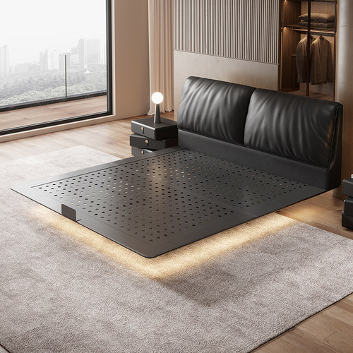 意式极简不锈钢架悬浮床黑色大象耳朵主卧软包床高端大气双人婚床