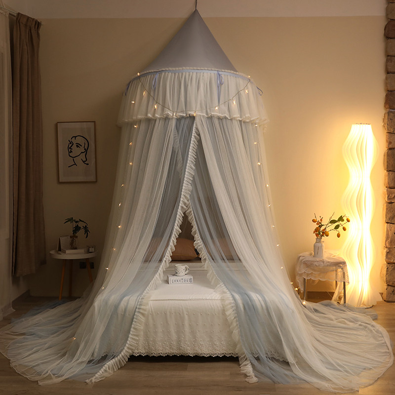 加密双层纱半圆吊顶蚊帐公主蕾丝花边吸顶蚊帐1.5/1.8m免安装蚊帐