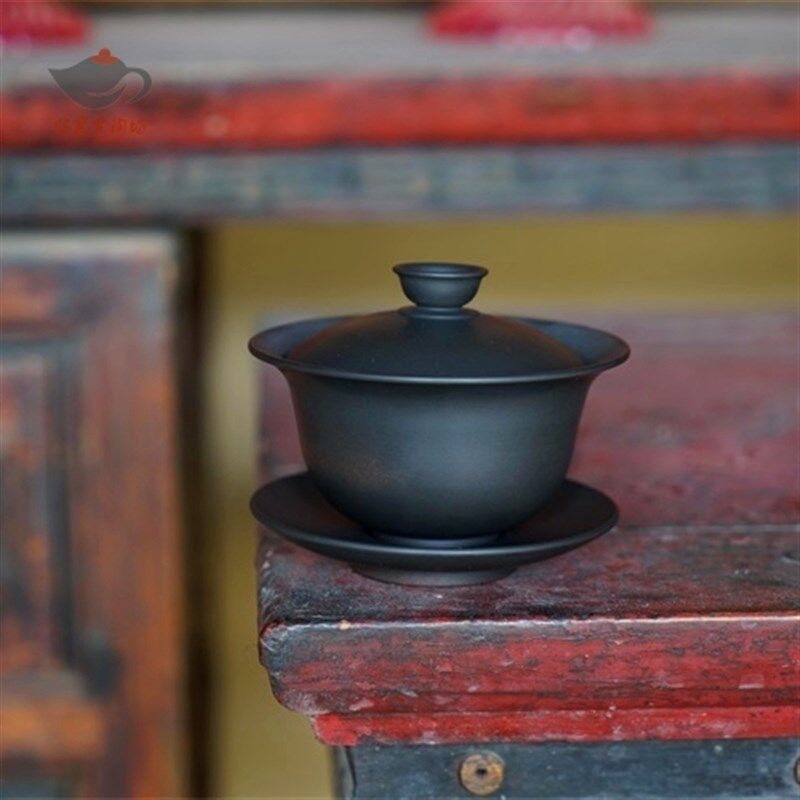 建水紫陶精品三才盖碗中式功夫茶具泡茶碗单个敬茶杯纯手工制作