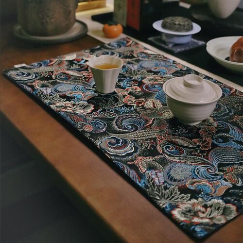 礼品织锦茶席蜀锦茶垫复古文艺素雅茶道零配桌旗干泡席方茶布桌垫