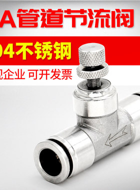 304不锈钢LSA管道式节流阀SA-4/6/8/10/12气动气管调速阀快插接头