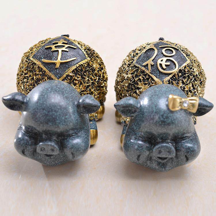 树脂工艺品欧式蓝色大号幸福猪摆件 创意客厅电视柜家居装饰品