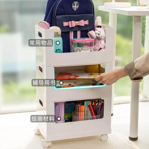 Office under the desk, storage rack, wheeled trolley, school