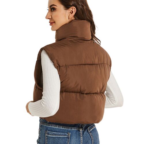 Fashion Autumn Stand Collar Cotton Vests Women Elegant Solid