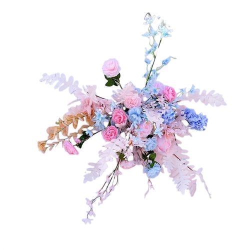 新款婚庆地排花仿真花婚礼布置装饰花排路引花粉色假花蓝色仿真花