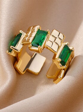 Green Zircon Water Drop Flower Rings for Women Open