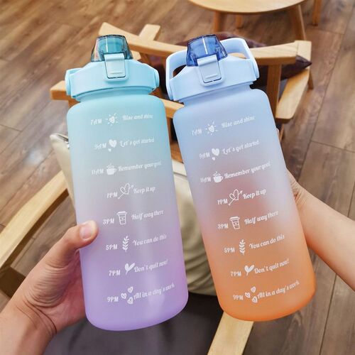 2L Large Capacity Water Bottle Straw Cup Gradient Color Plas
