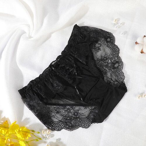 Black Womens Cotton Crotch Lace Breathable Hollowout Cool Ri
