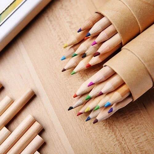 12 Pcs/ Box Wooden Writing Colored Pencils Colors Sharpener
