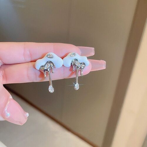 Silver Needle Diamond Cloud Drop Earring Simple Cute Stylish