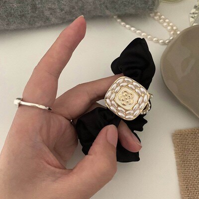 Pearl Camellia Scrunchie High Elastic Hair Tie for Back Head