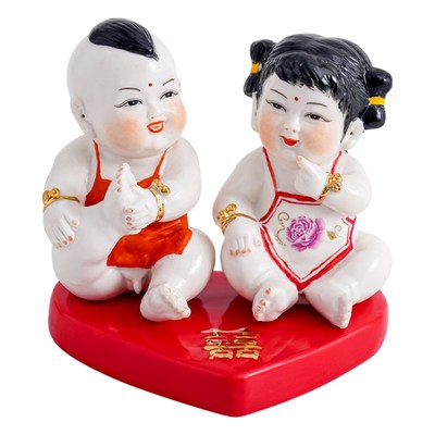 陶瓷男女童子早生贵子爱情结晶家居装饰求子送子手工创意娃娃摆件