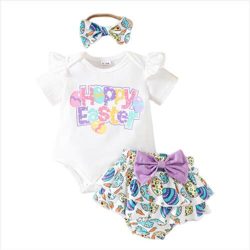 Babys And Youngs Spring Cute Easter Clothes And Egg Printe