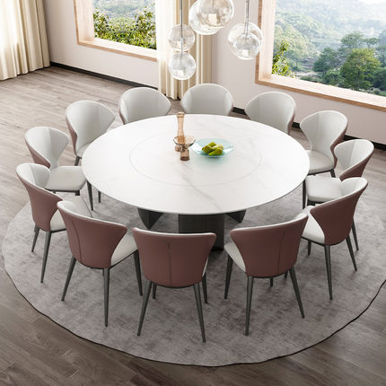 岩板餐桌大圆餐桌1.8米米别墅大平层定制包厢圆形餐厅岩板圆桌